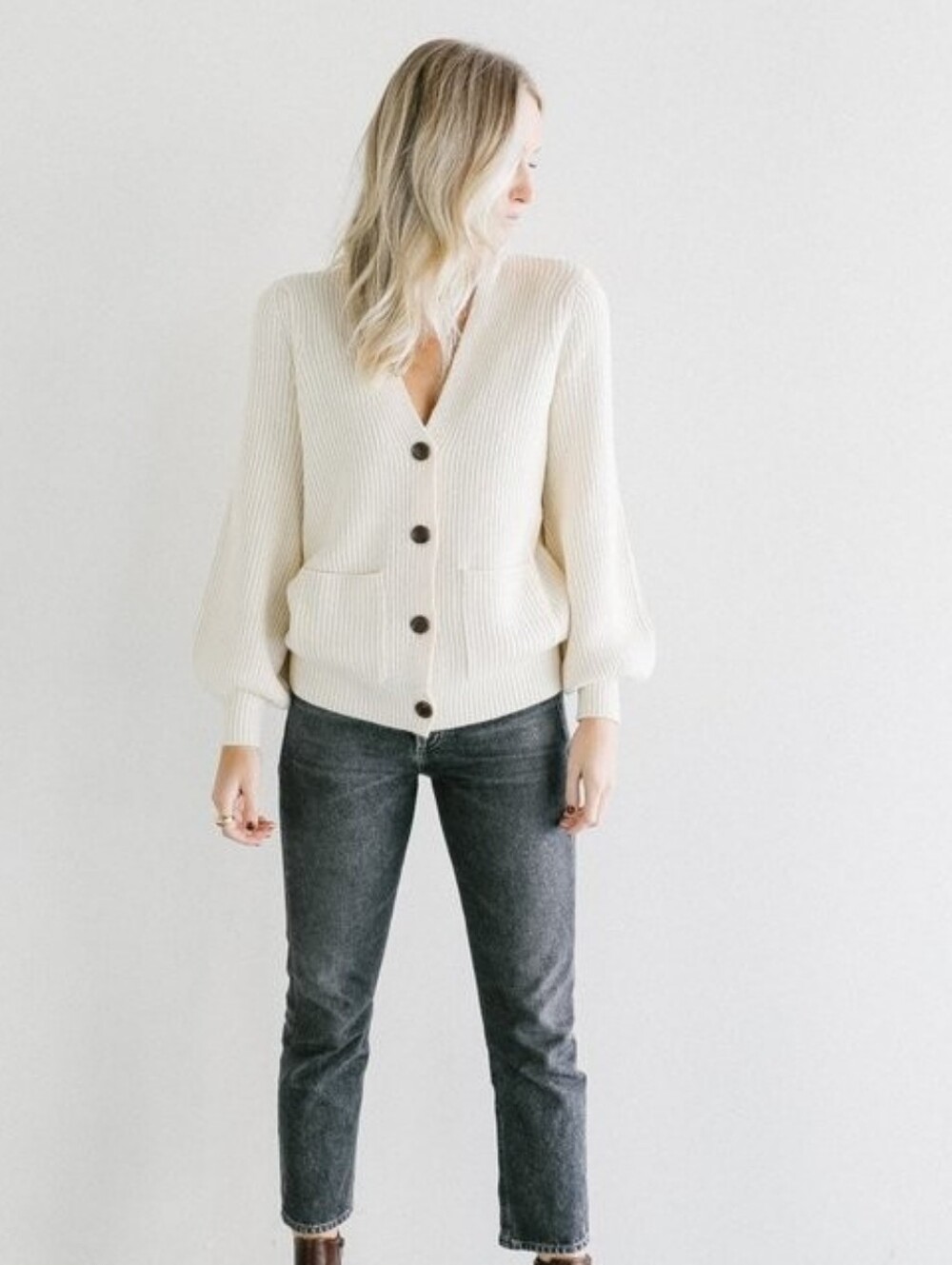 JUST Female Sophie Cardigan In Antique White Oversized Womens XS Fits Small Med